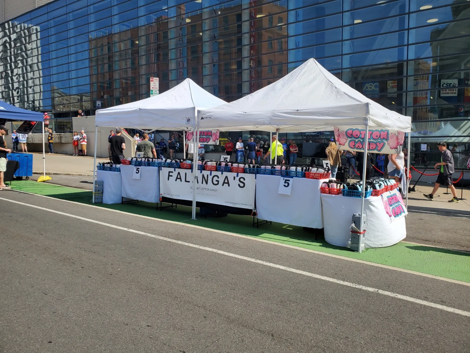 Double Falanga's tent setup outside the Amerks arena on game day